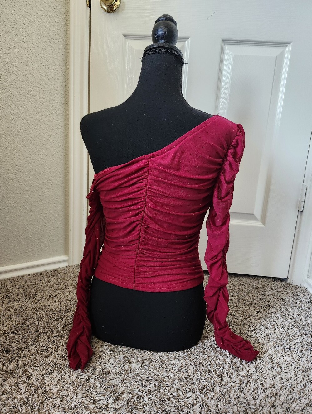 Lulus One-Shoulder Ruched Red Rhinestone Gem Top - Picture 9 of 10
